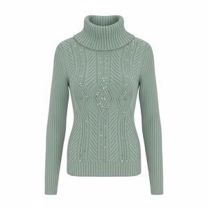 Talbots Cable Knit Chunky Turtleneck Sweater PS Sequins Preppy Fisherman Fairy